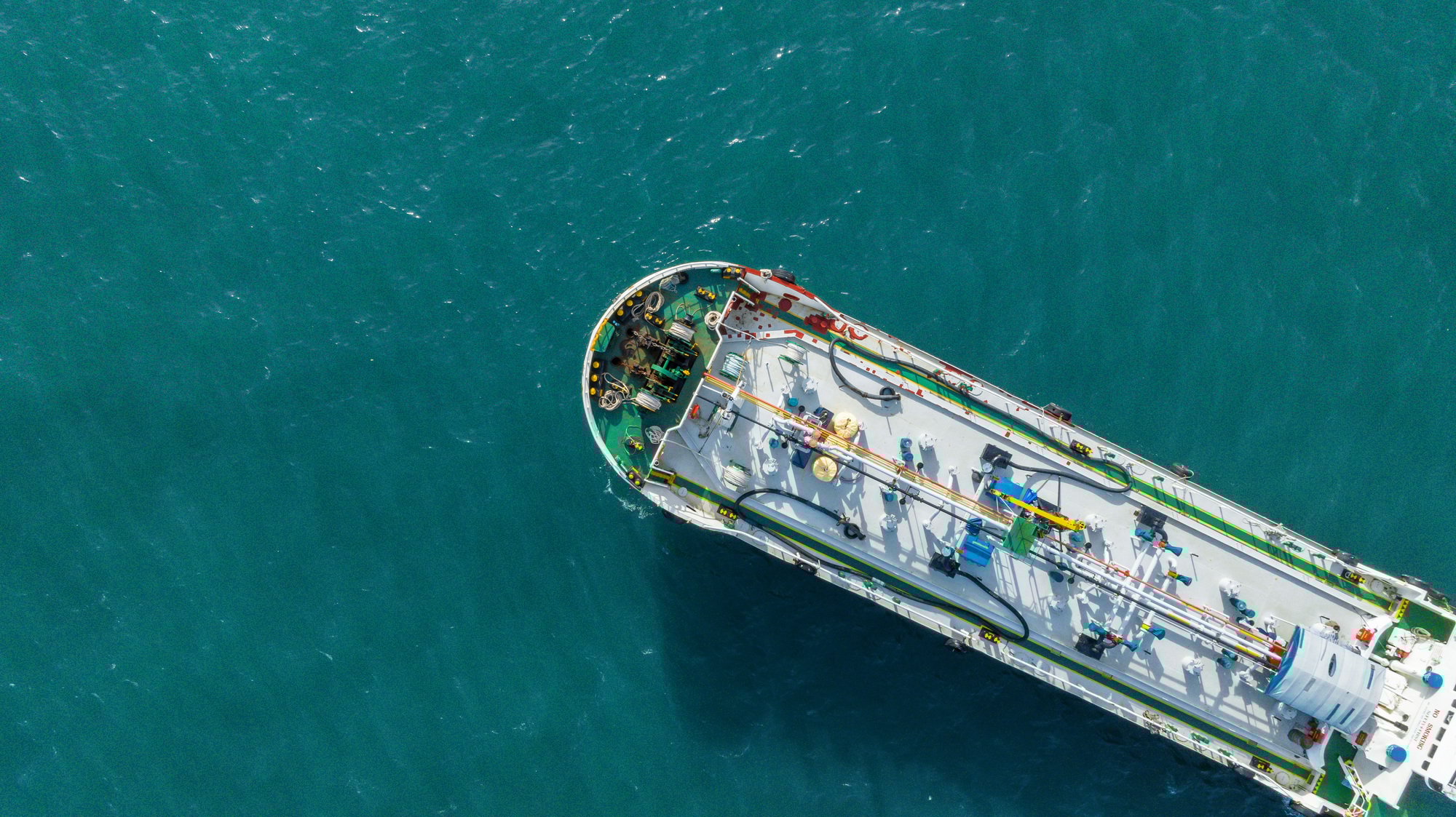 Aerial top view ship tanker crude oil on the sea for transportation, Sea transportation of crude oil
